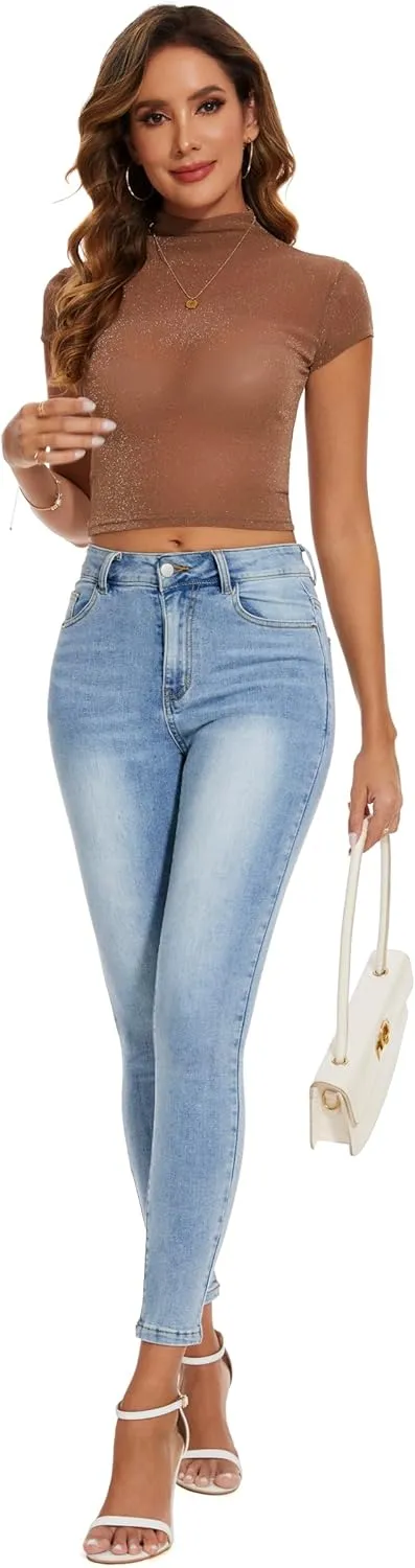 Women's Casual Jeans Pencil Leg Pants High Stretch Mid Rise Jeans