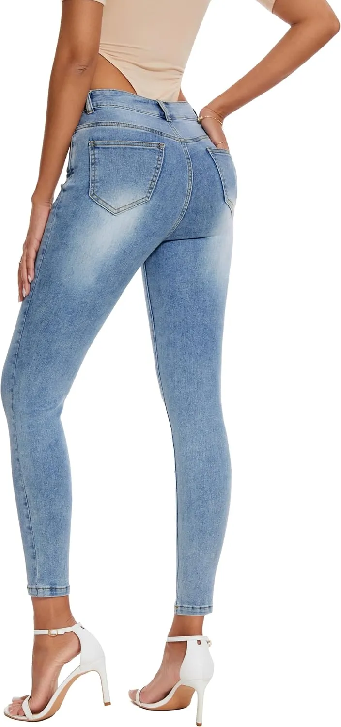 Women's Casual Jeans Pencil Leg Pants High Stretch Mid Rise Jeans
