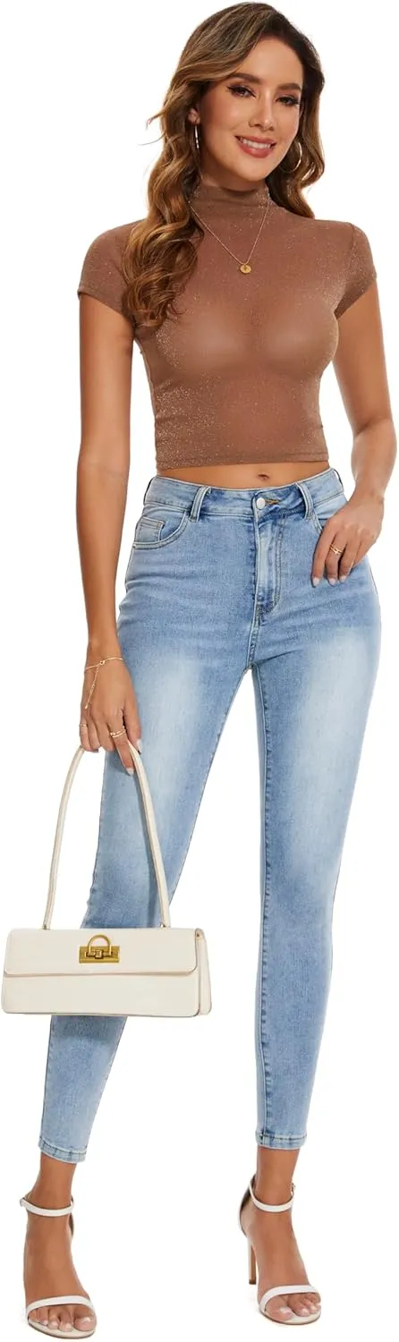 Women's Casual Jeans Pencil Leg Pants High Stretch Mid Rise Jeans