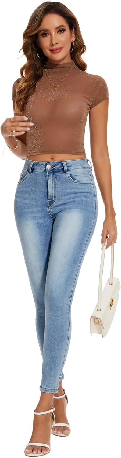 Women's Casual Jeans Pencil Leg Pants High Stretch Mid Rise Jeans