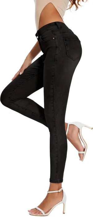 Women's Casual Jeans Pencil Leg Pants High Stretch Mid Rise Jeans