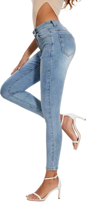 Women's Casual Jeans Pencil Leg Pants High Stretch Mid Rise Jeans