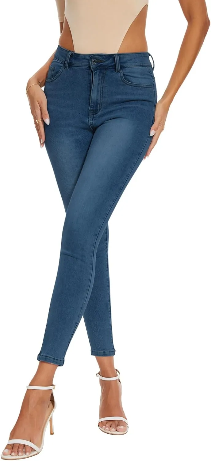 Women's Casual Jeans Pencil Leg Pants High Stretch Mid Rise Jeans