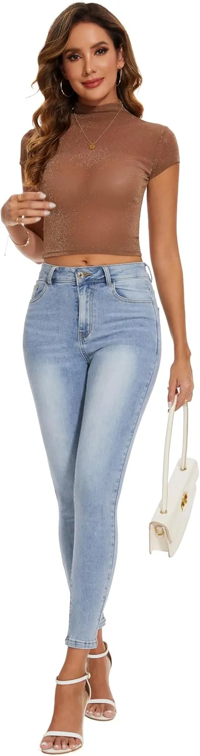 Women's Casual Jeans Pencil Leg Pants High Stretch Mid Rise Jeans