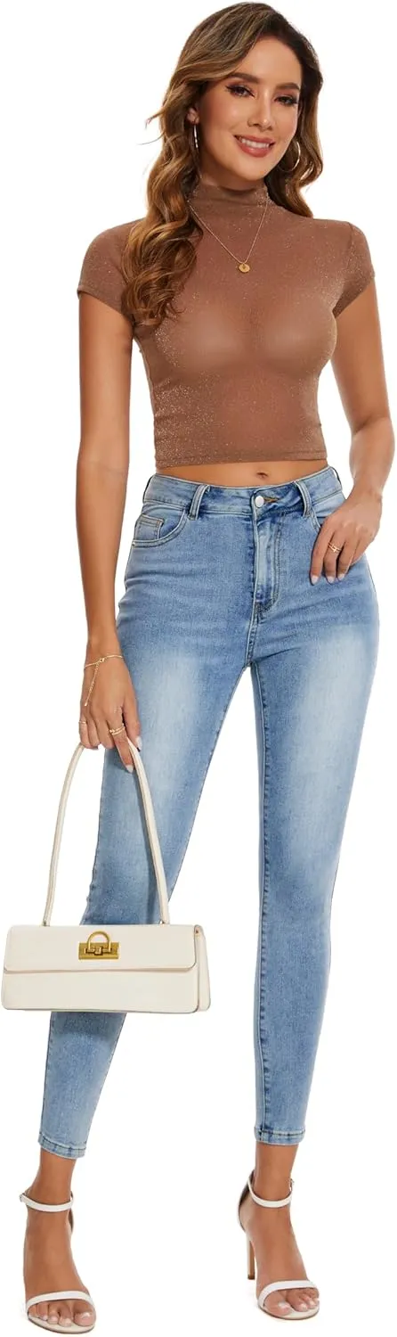 Women's Casual Jeans Pencil Leg Pants High Stretch Mid Rise Jeans
