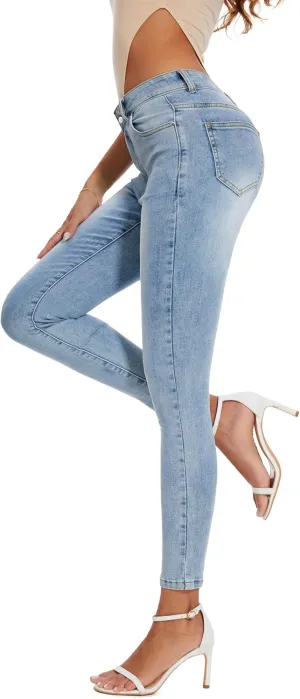 Women's Casual Jeans Pencil Leg Pants High Stretch Mid Rise Jeans