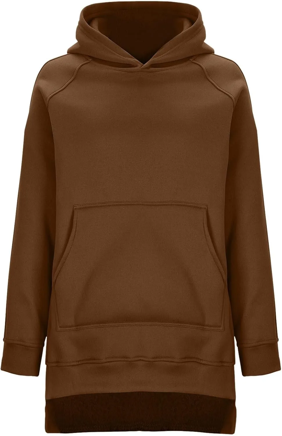 Women's Casual Long Hoodies Oversized Thick Fleece Solid Color Hooded Sweatshirt Pullover Side Split High Low Hem Tops