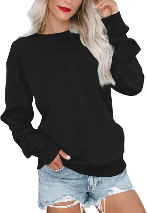 Womens Crewneck Sweatshirts No Hood Fall Long Sleeve Outfits Fashion Solid Oversized Sweatshirt Winter Pullover 2024