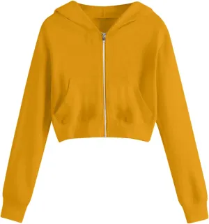 Women's Cropped Hoodies Long Sleeve Zip Up Sweatshirt Fleece Lined Hooded Jacket Plus Size Trendy Fall Clothes