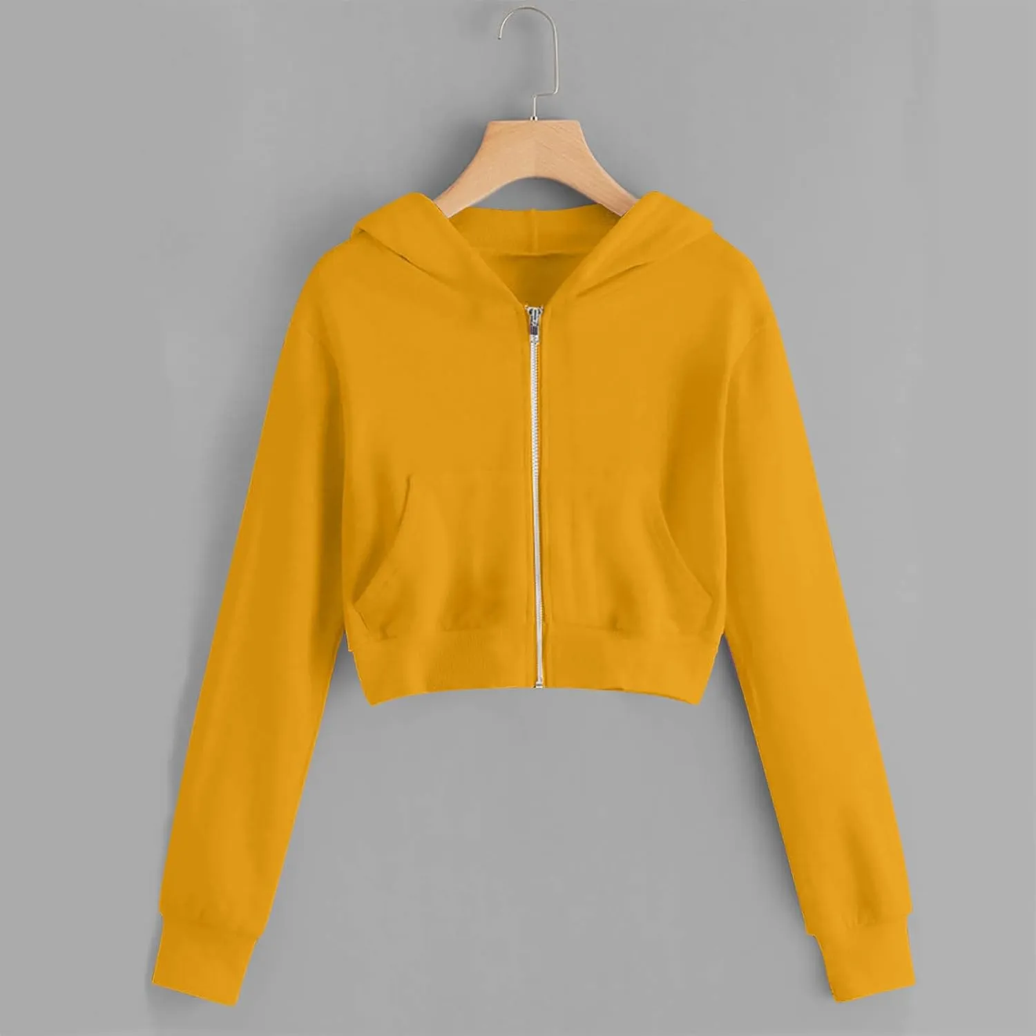 Women's Cropped Hoodies Long Sleeve Zip Up Sweatshirt Fleece Lined Hooded Jacket Plus Size Trendy Fall Clothes