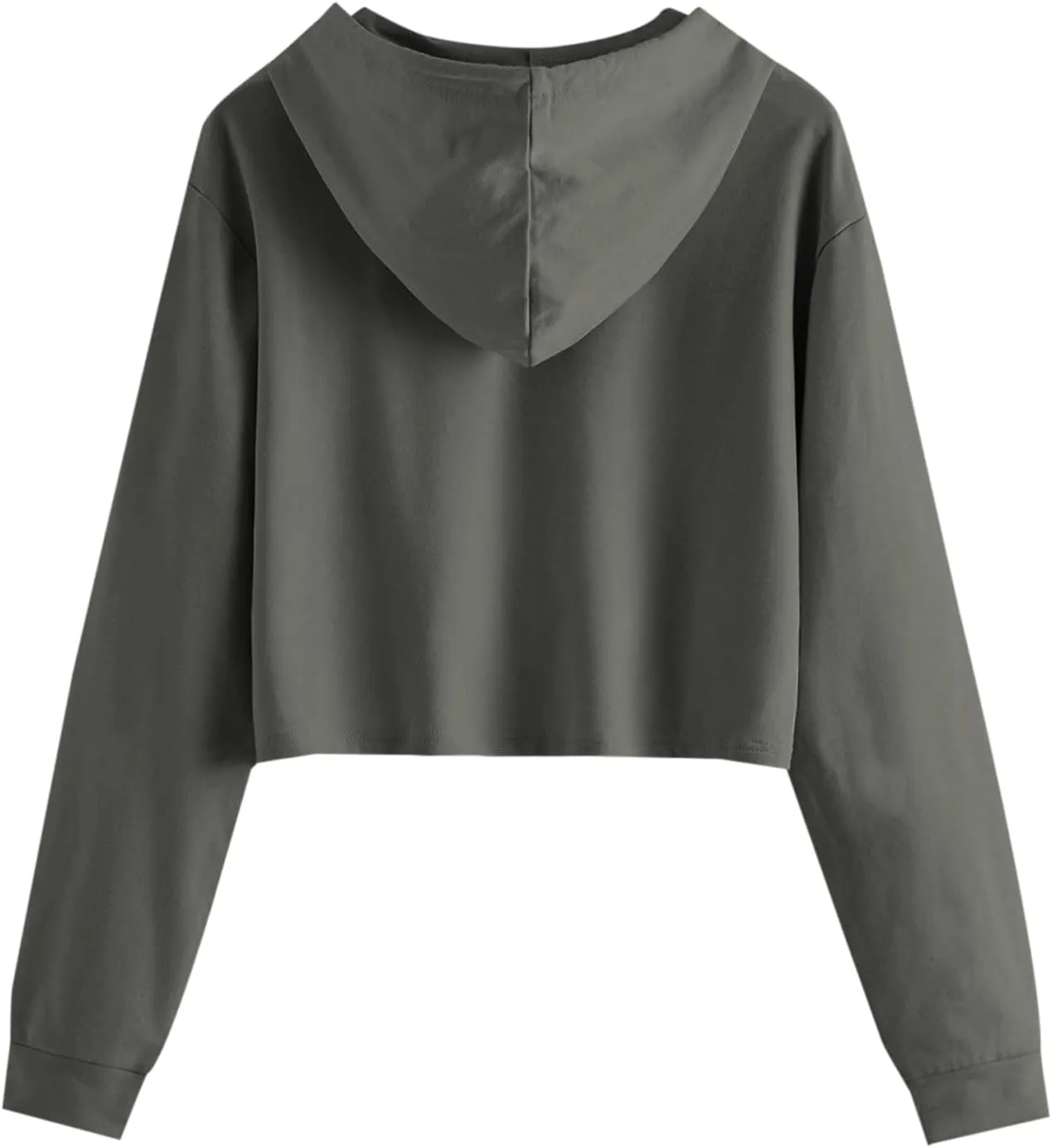 Women's Cropped Hoodies Long Sleeves Fleece Crop Top Sweatshirt with Hooded Drawstring Casual Plain Pullover Blouse