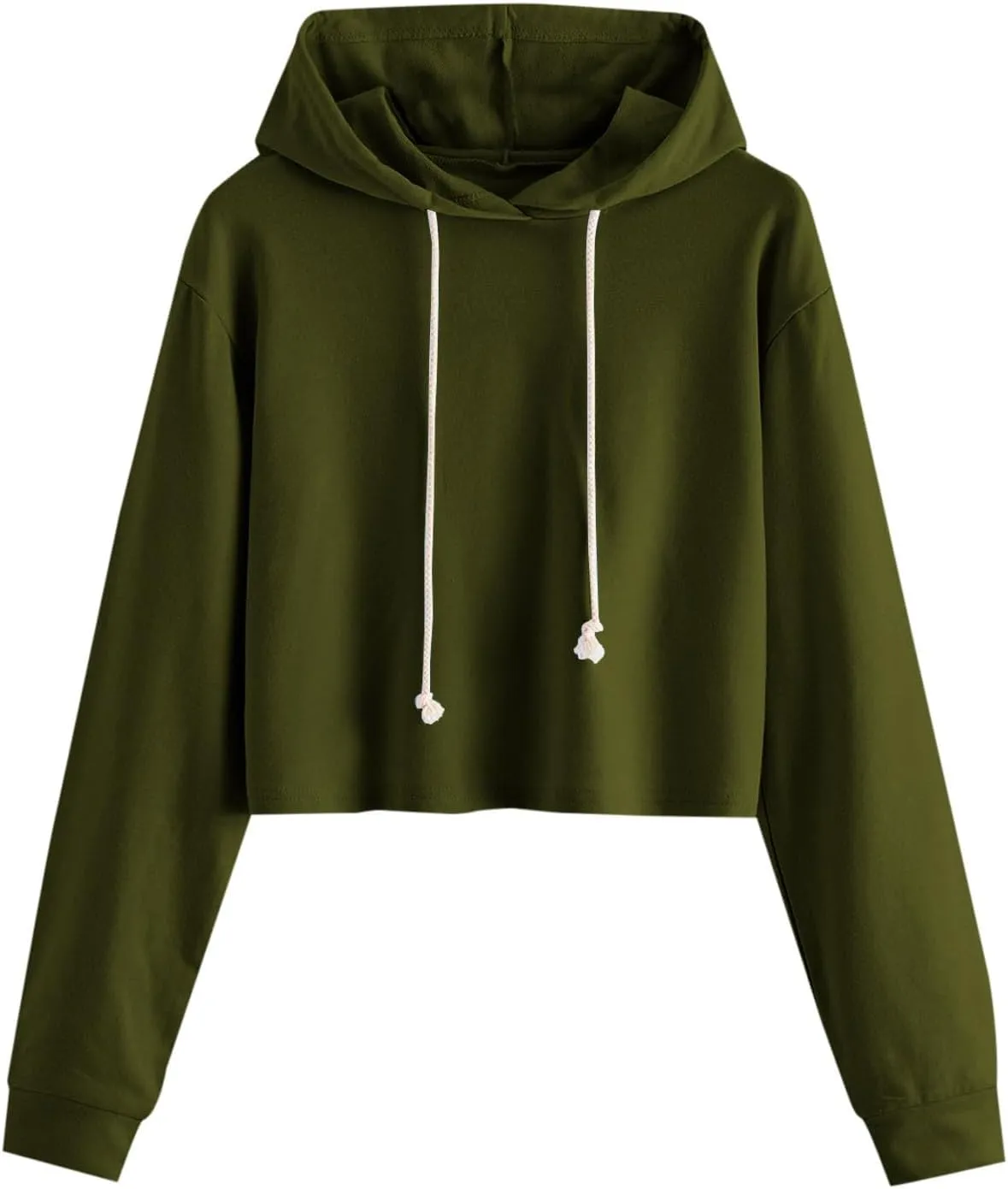 Women's Cropped Hoodies Long Sleeves Fleece Crop Top Sweatshirt with Hooded Drawstring Casual Plain Pullover Blouse