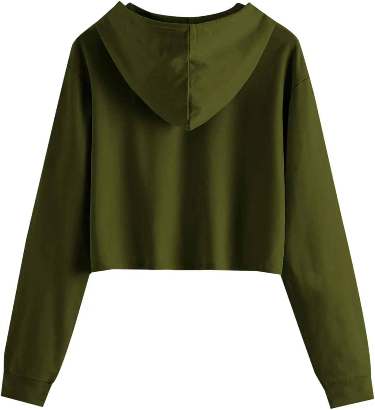 Women's Cropped Hoodies Long Sleeves Fleece Crop Top Sweatshirt with Hooded Drawstring Casual Plain Pullover Blouse