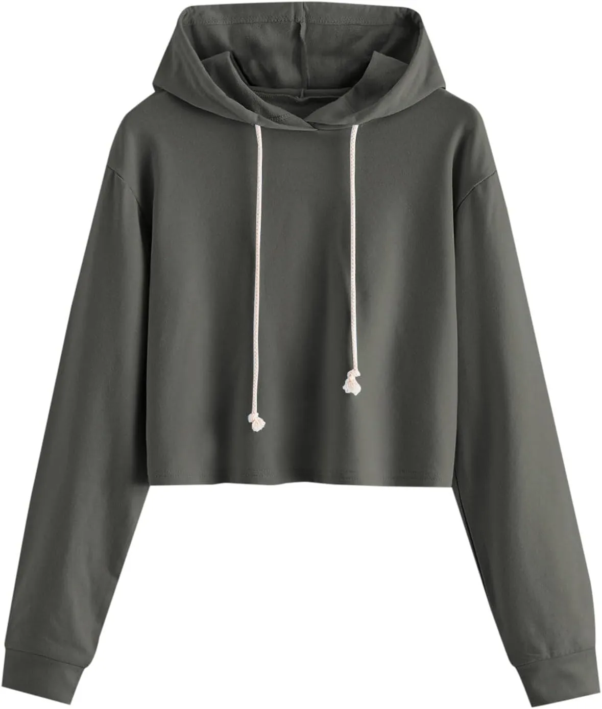 Women's Cropped Hoodies Long Sleeves Fleece Crop Top Sweatshirt with Hooded Drawstring Casual Plain Pullover Blouse