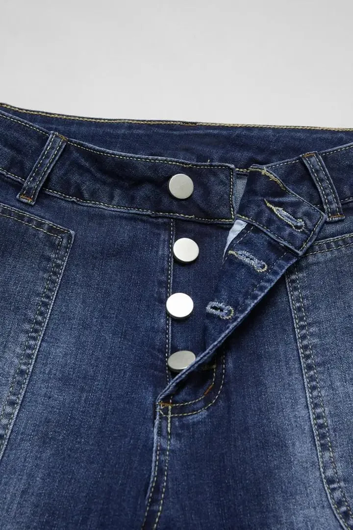 Women's Distressed Mid-Rise Cargo Pockets Boyfriend Jeans with 6 Pockets Jogger Pants
