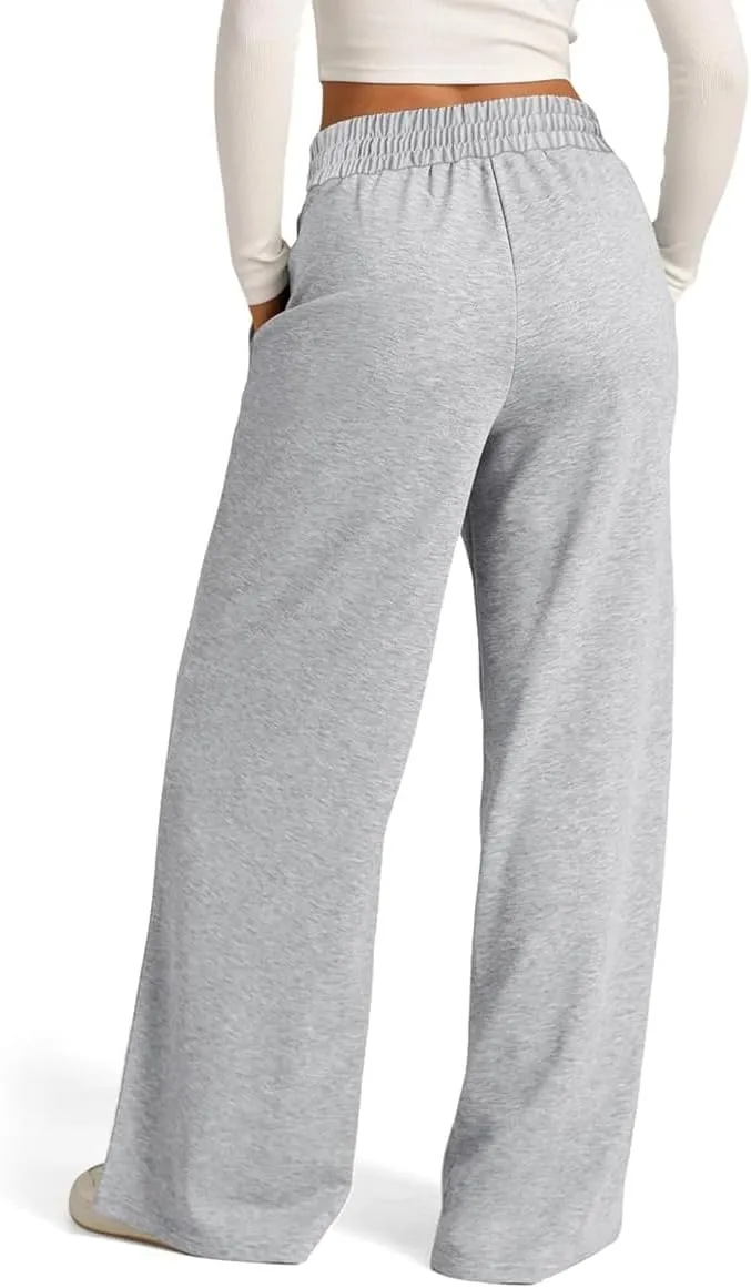 Womens Drawstring High Waist Sweatpants Fashion Wide-Leg Casual Trousers Elastic Joggers Lounge Pants with Pocket