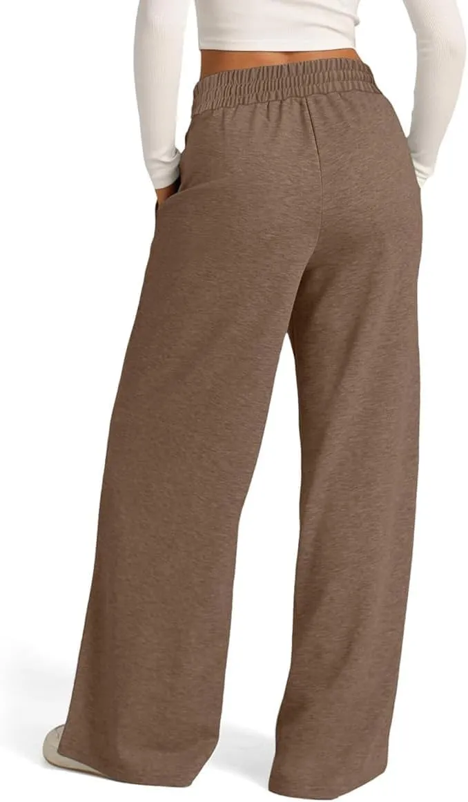 Womens Drawstring High Waist Sweatpants Fashion Wide-Leg Casual Trousers Elastic Joggers Lounge Pants with Pocket