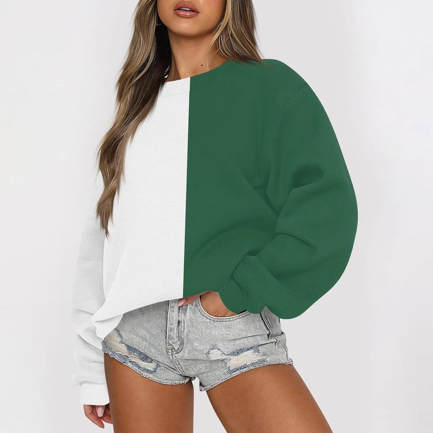 Womens Fall Sweatshirts Dressy Casual Crewneck Striped Color Block Pullover Lightweight Crop Sweatshirts Winter Tops