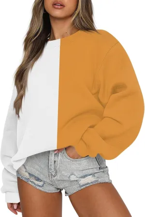 Womens Fall Sweatshirts Dressy Casual Crewneck Striped Color Block Pullover Lightweight Crop Sweatshirts Winter Tops