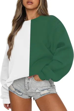 Womens Fall Sweatshirts Dressy Casual Crewneck Striped Color Block Pullover Lightweight Crop Sweatshirts Winter Tops