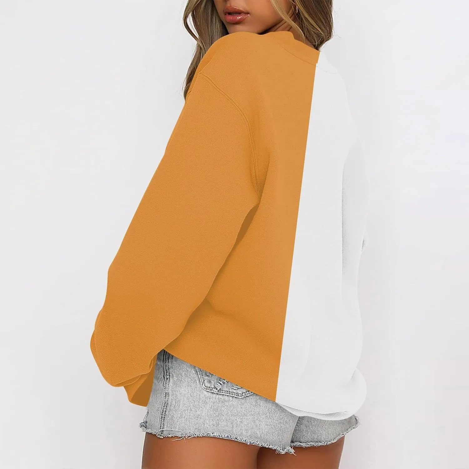 Womens Fall Sweatshirts Dressy Casual Crewneck Striped Color Block Pullover Lightweight Crop Sweatshirts Winter Tops