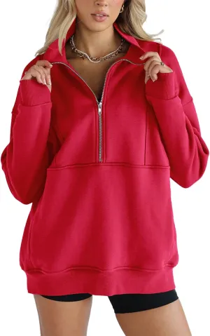Women's Half Zip Sweatshirts Fleece Stand Collar Long Sleeve Thumb Hole Oversized Pullovers with Pockets