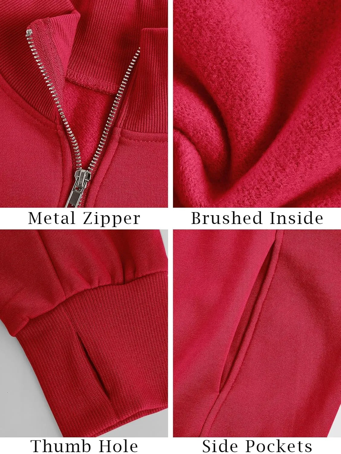 Women's Half Zip Sweatshirts Fleece Stand Collar Long Sleeve Thumb Hole Oversized Pullovers with Pockets