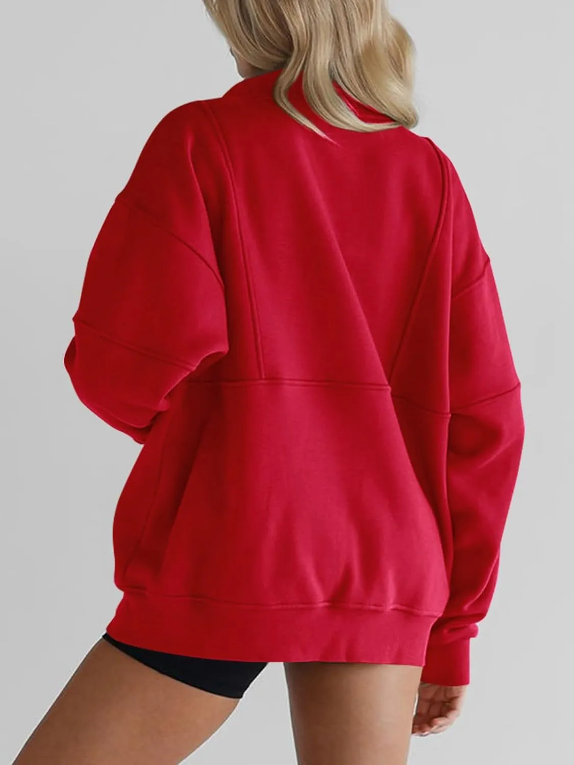 Women's Half Zip Sweatshirts Fleece Stand Collar Long Sleeve Thumb Hole Oversized Pullovers with Pockets