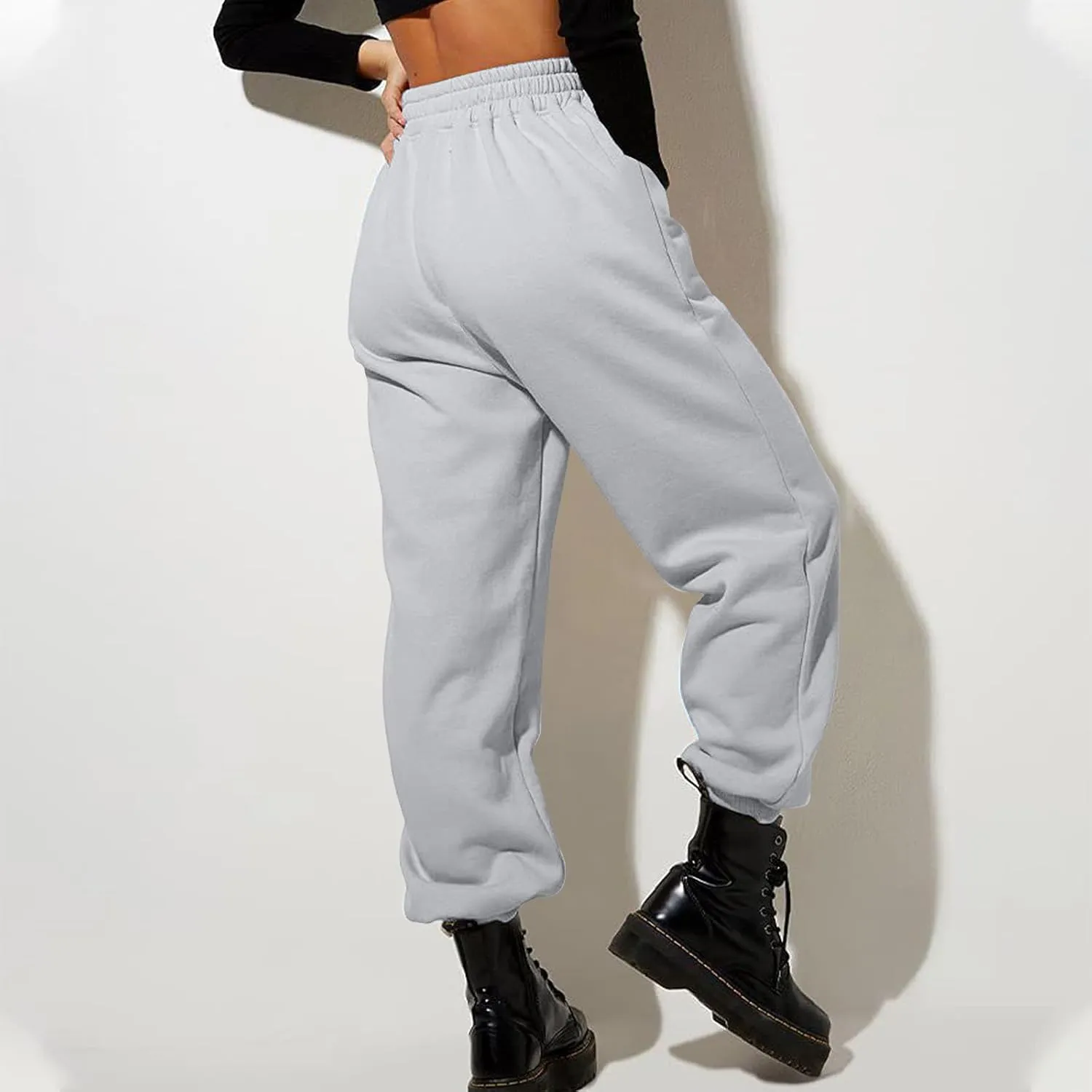 Women's Jogger Pants Warm Fleece Lined Sweatpants High Waist Athletic Pants Trendy Fall Pants Trousers with Pockets