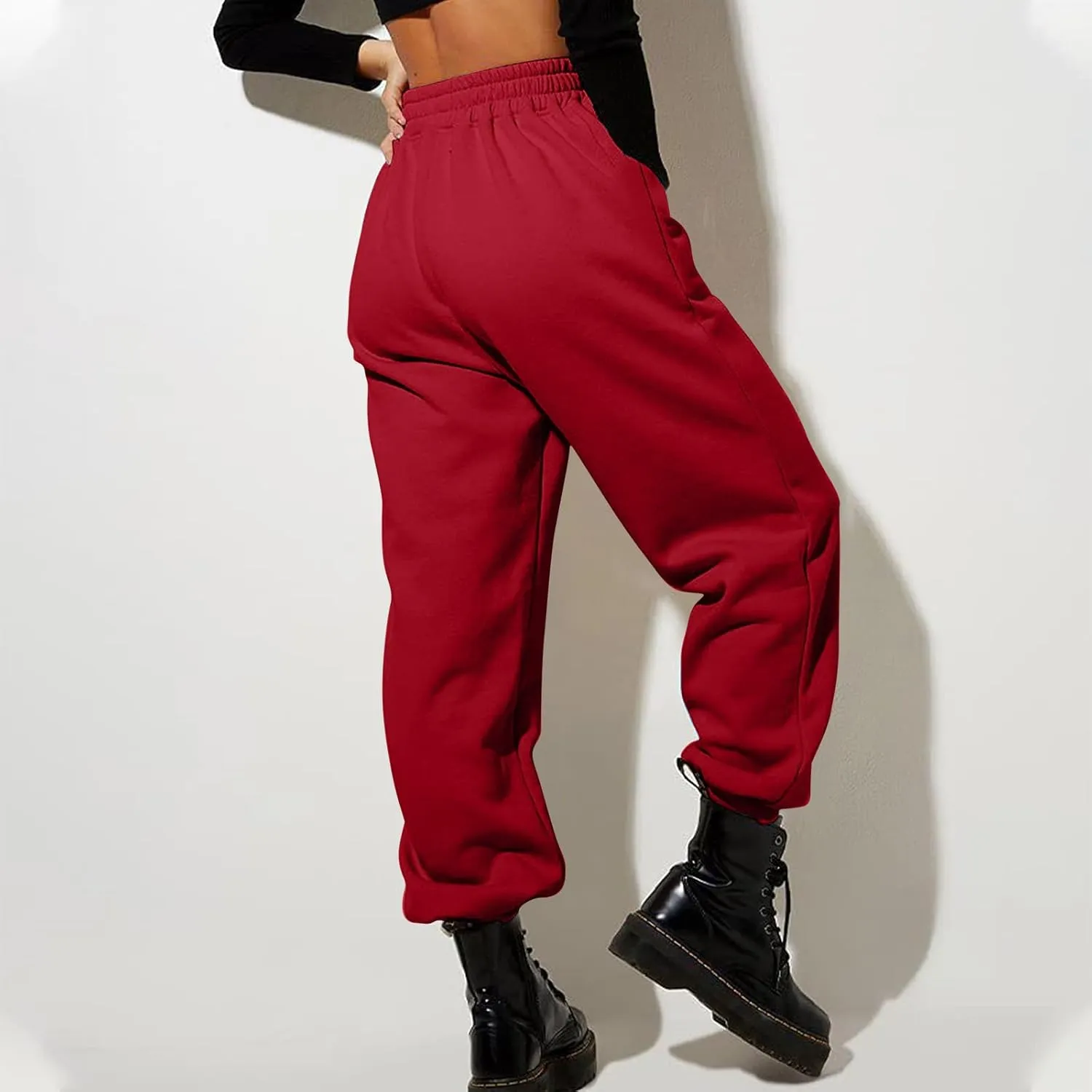Women's Jogger Pants Warm Fleece Lined Sweatpants High Waist Athletic Pants Trendy Fall Pants Trousers with Pockets