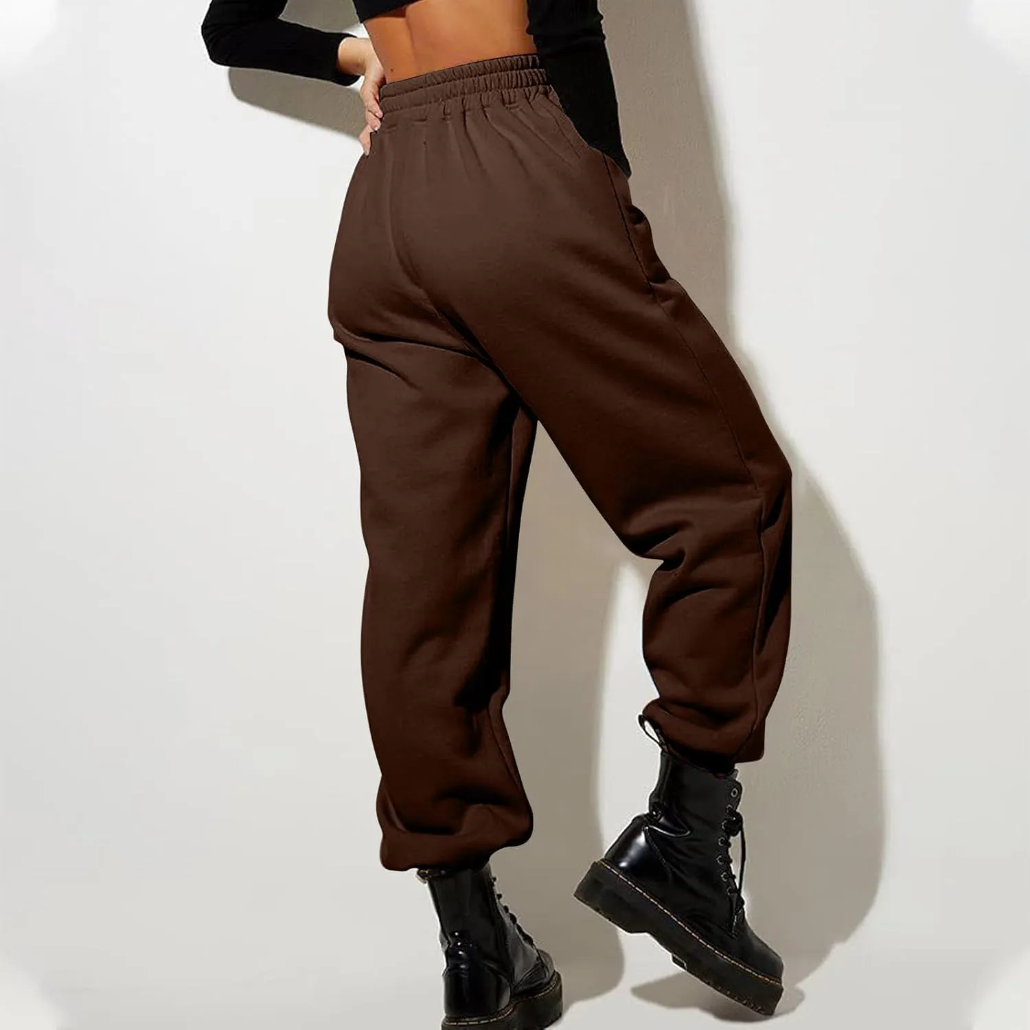 Women's Jogger Pants Warm Fleece Lined Sweatpants High Waist Athletic Pants Trendy Fall Pants Trousers with Pockets