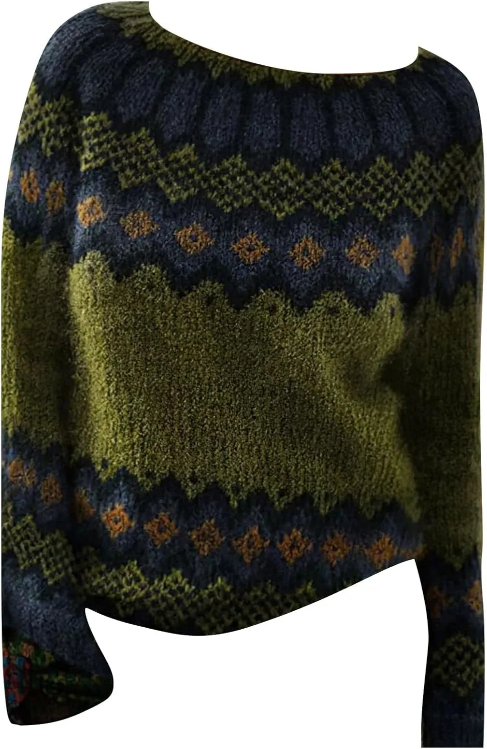Womens Knitted Fair Isle Print Retro Sweater Long Sleeve Crewneck Sweater Ugly Christmas Fall Sweaters for Women 2024