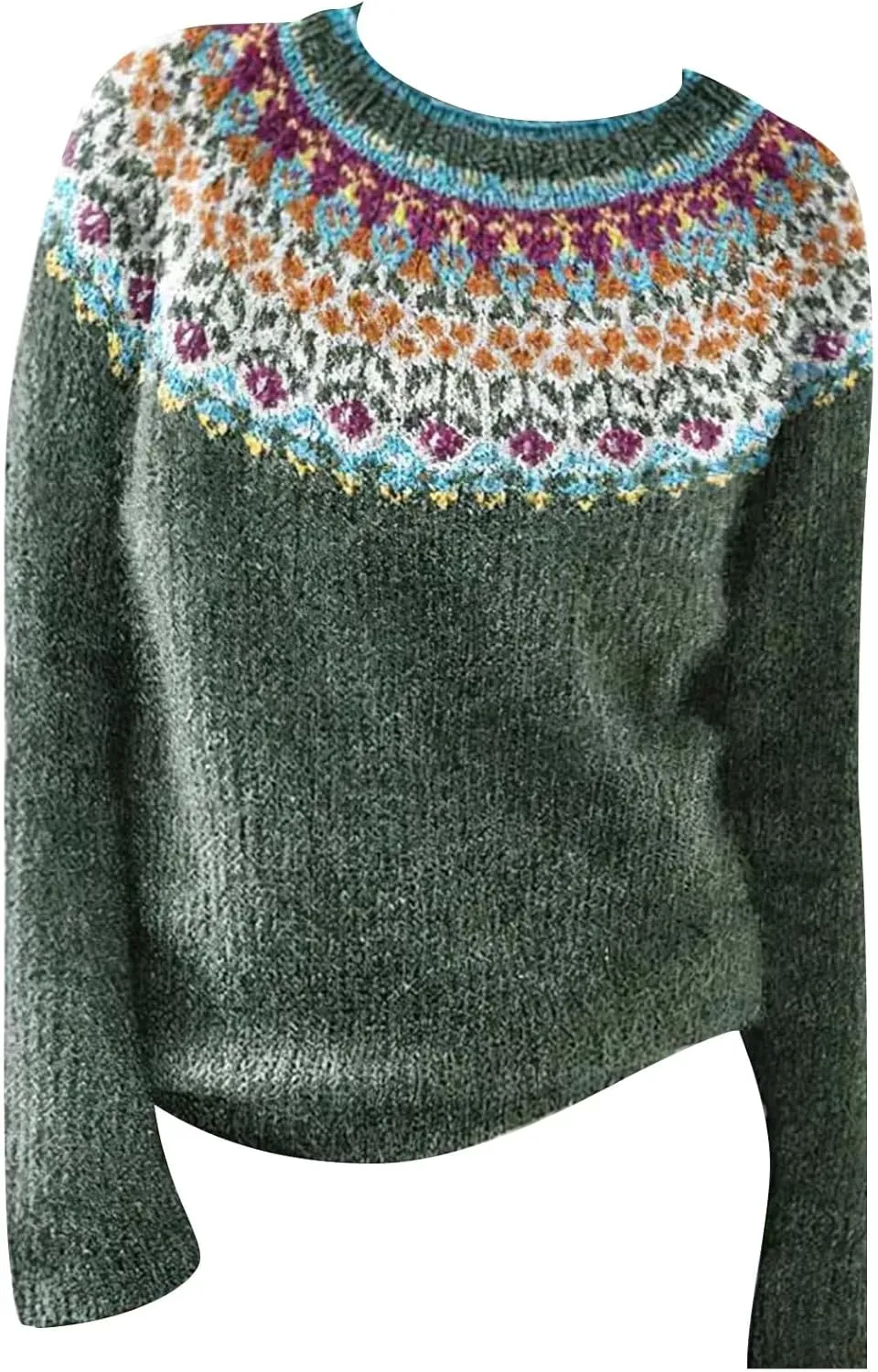 Womens Knitted Fair Isle Print Retro Sweater Long Sleeve Crewneck Sweater Ugly Christmas Fall Sweaters for Women 2024