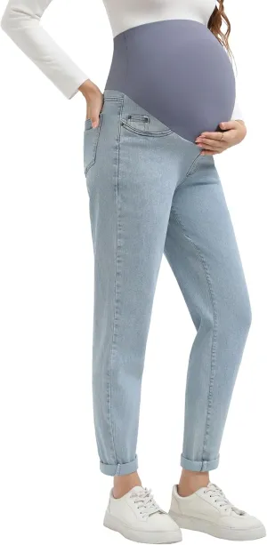 Women's Maternity Boyfriend Jeans Over Belly Stretch Denim Pregnancy Trendy Pants