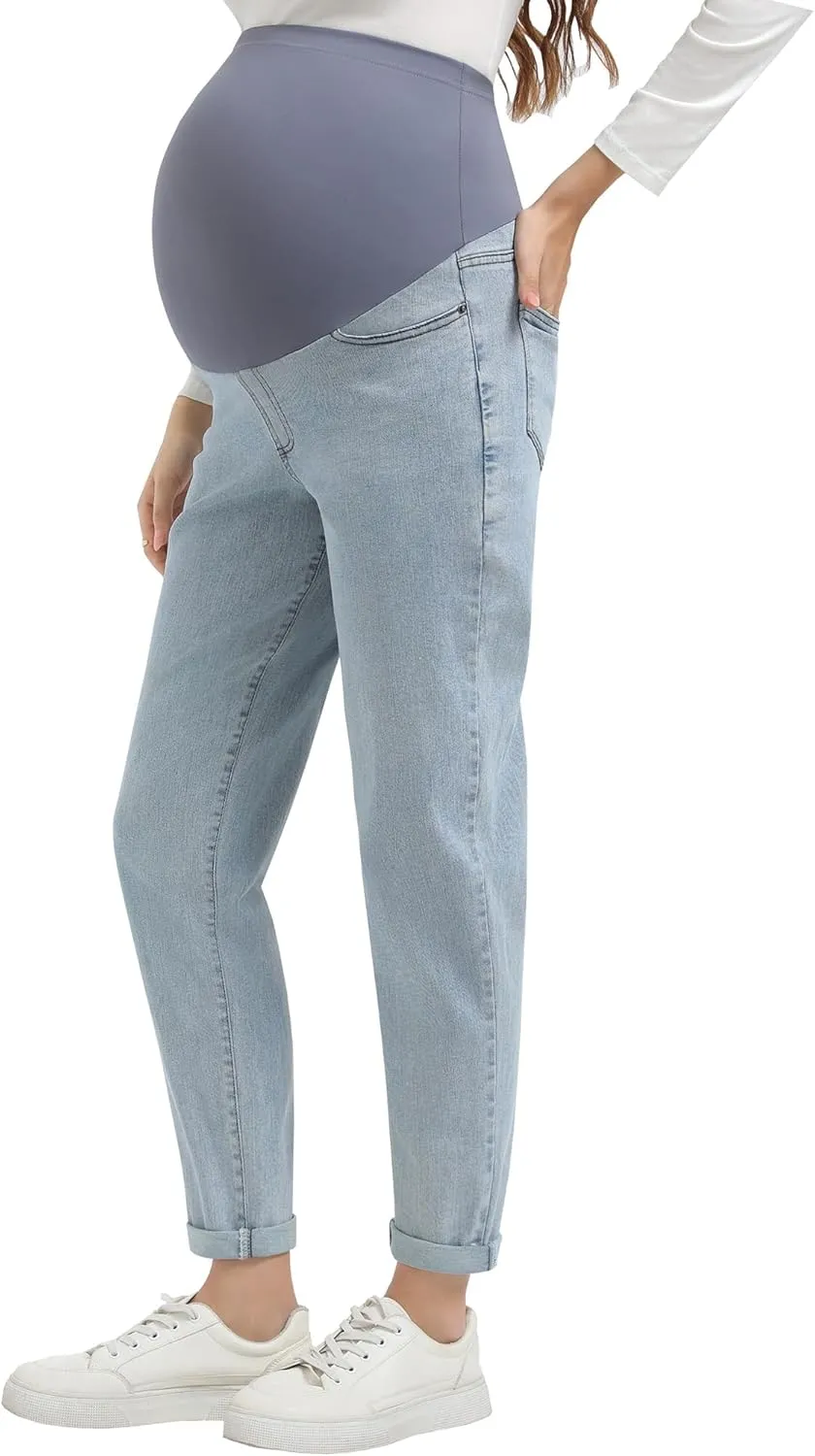 Women's Maternity Boyfriend Jeans Over Belly Stretch Denim Pregnancy Trendy Pants
