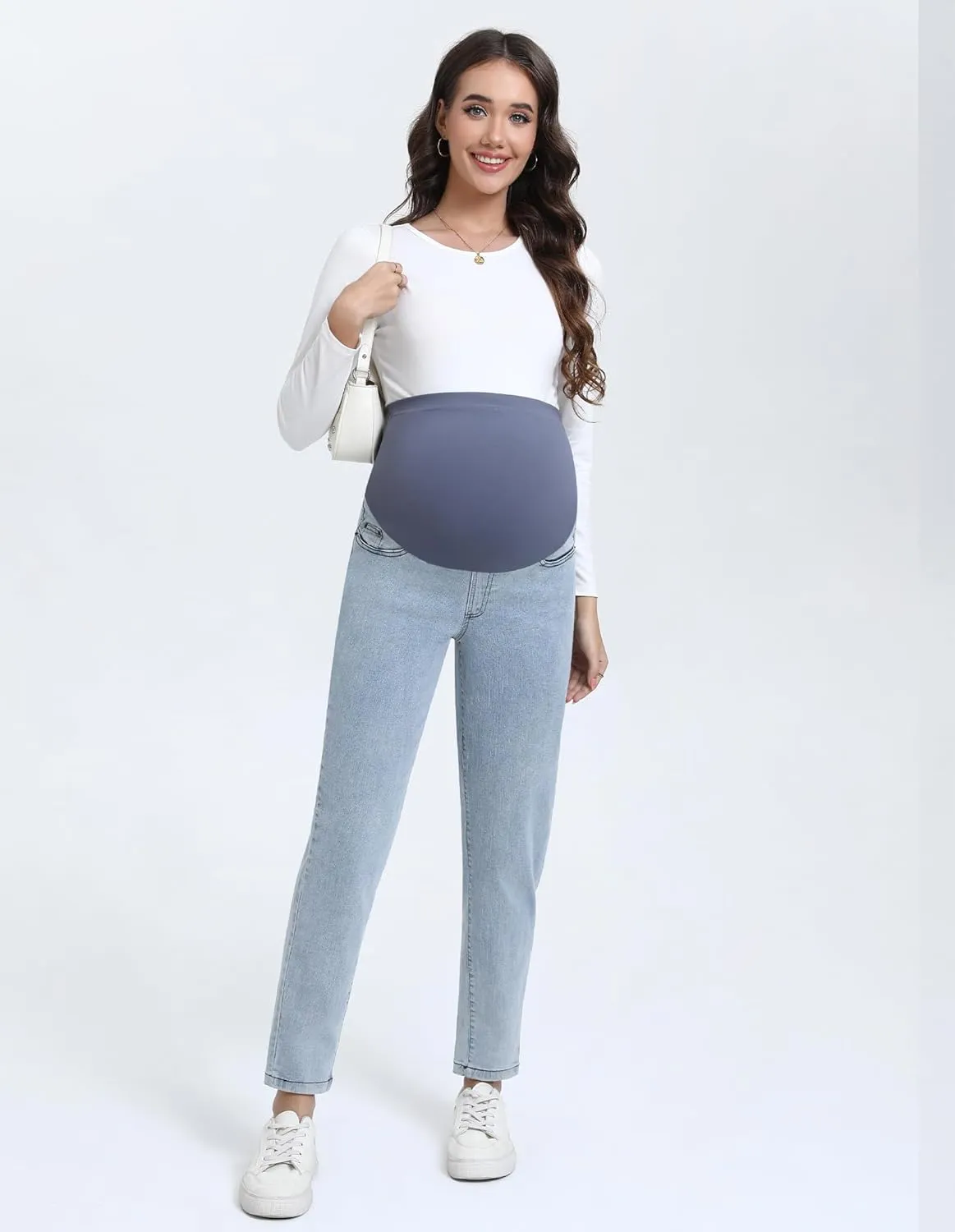 Women's Maternity Boyfriend Jeans Over Belly Stretch Denim Pregnancy Trendy Pants