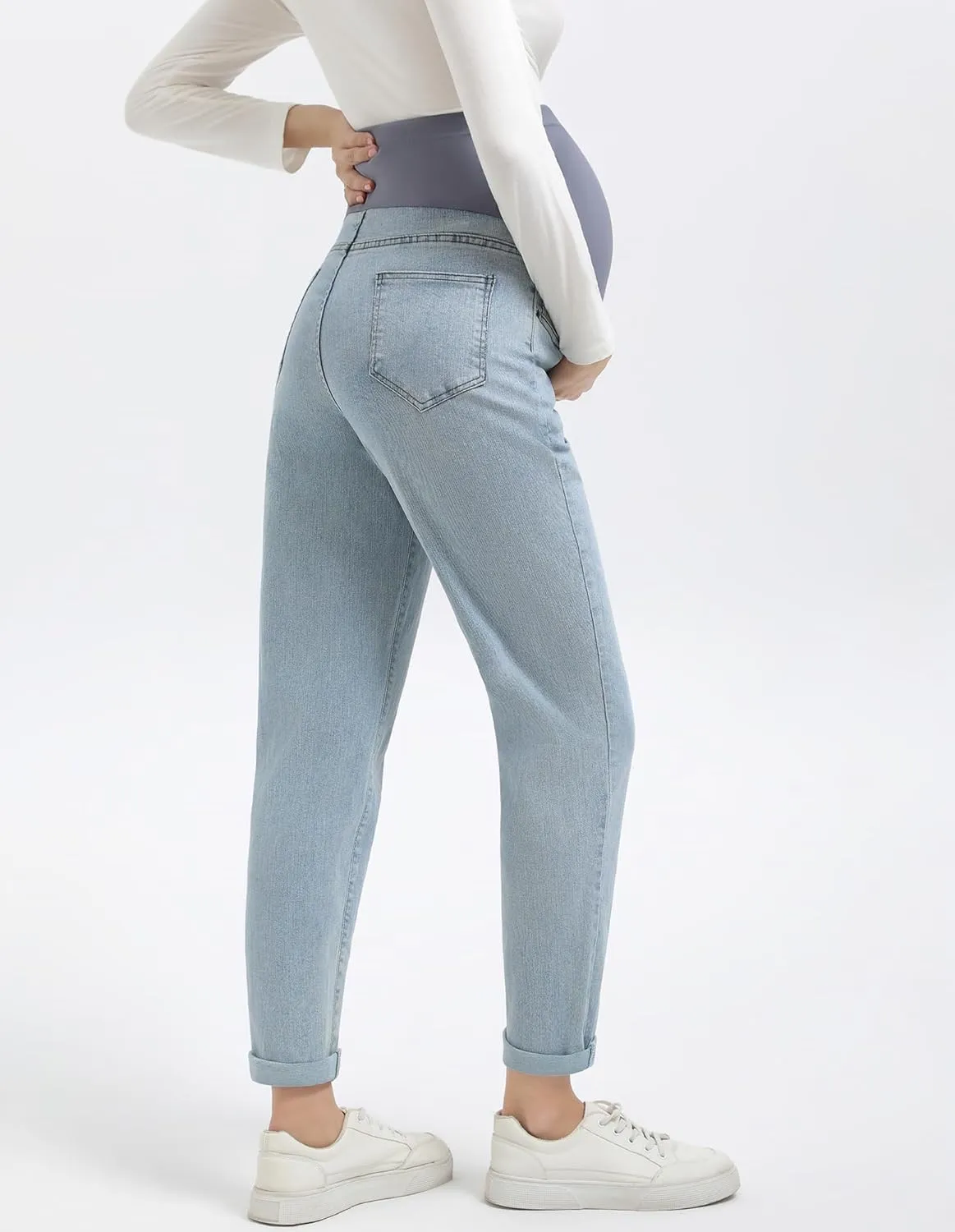 Women's Maternity Boyfriend Jeans Over Belly Stretch Denim Pregnancy Trendy Pants