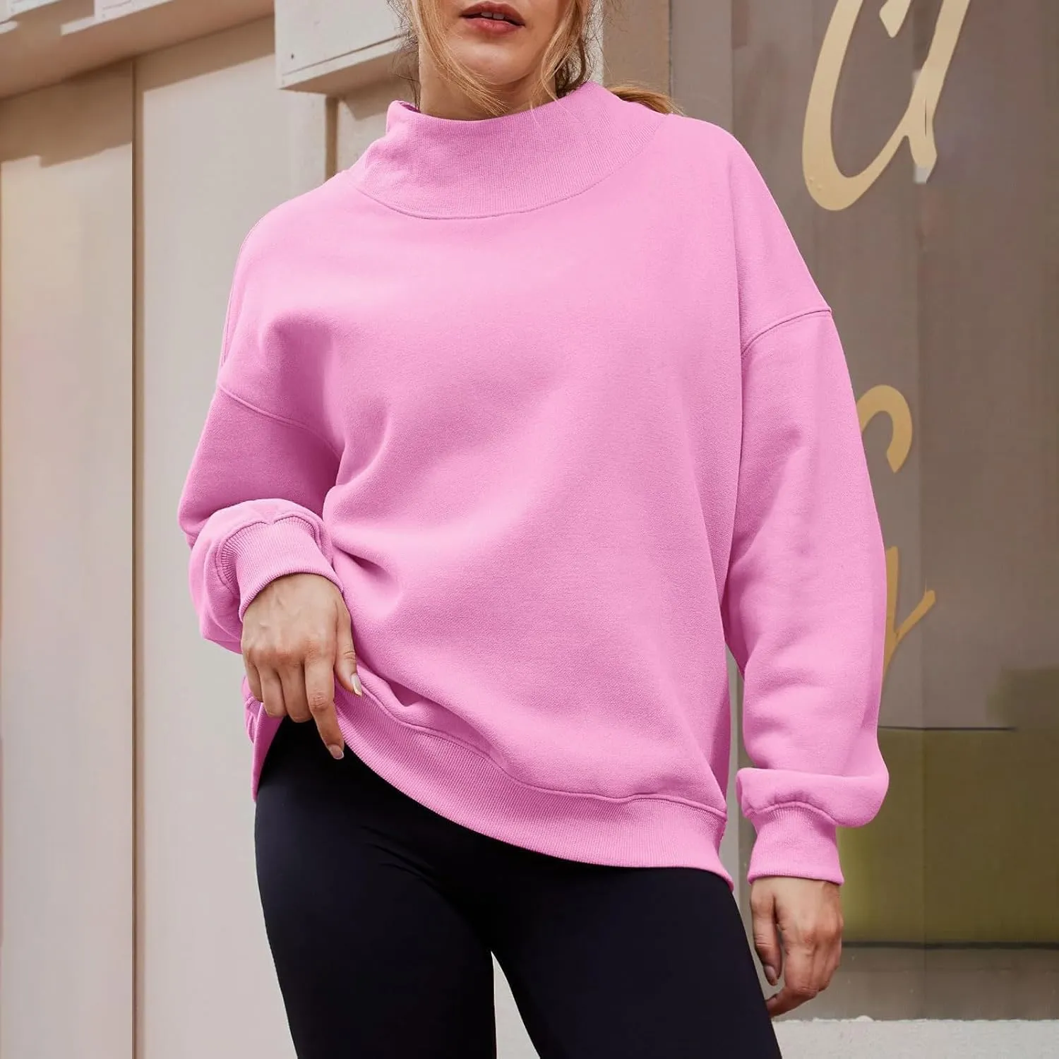 Womens Oversized Pullovers Casual Loose Turtleneck Long Sleeve Drop Shoulder Sweatshirts Fall Preppy Sports Blouse