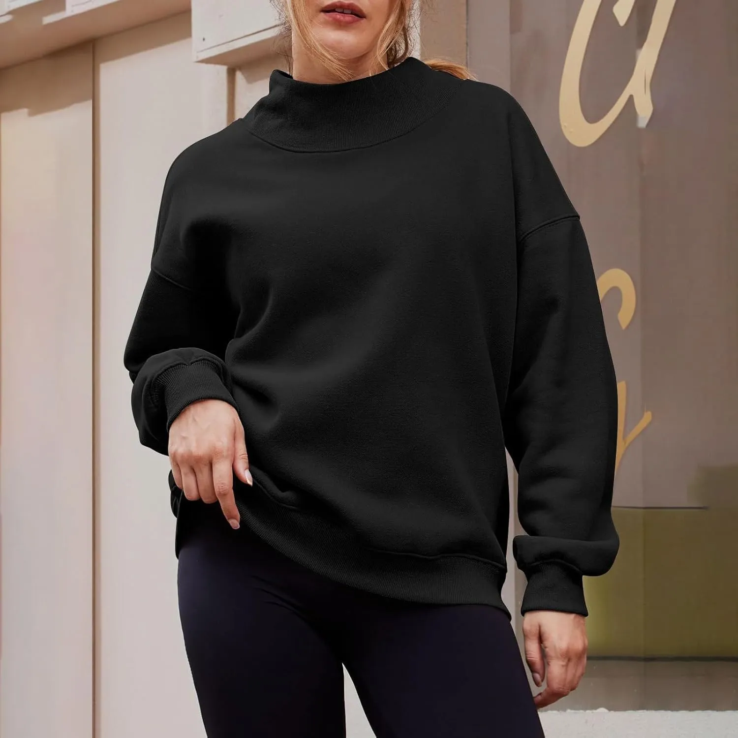 Womens Oversized Pullovers Casual Loose Turtleneck Long Sleeve Drop Shoulder Sweatshirts Fall Preppy Sports Blouse