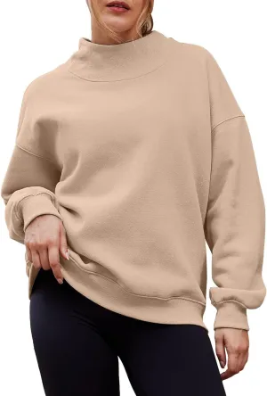 Womens Oversized Pullovers Casual Loose Turtleneck Long Sleeve Drop Shoulder Sweatshirts Fall Preppy Sports Blouse