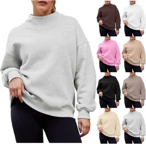 Womens Oversized Pullovers Casual Loose Turtleneck Long Sleeve Drop Shoulder Sweatshirts Fall Preppy Sports Blouse