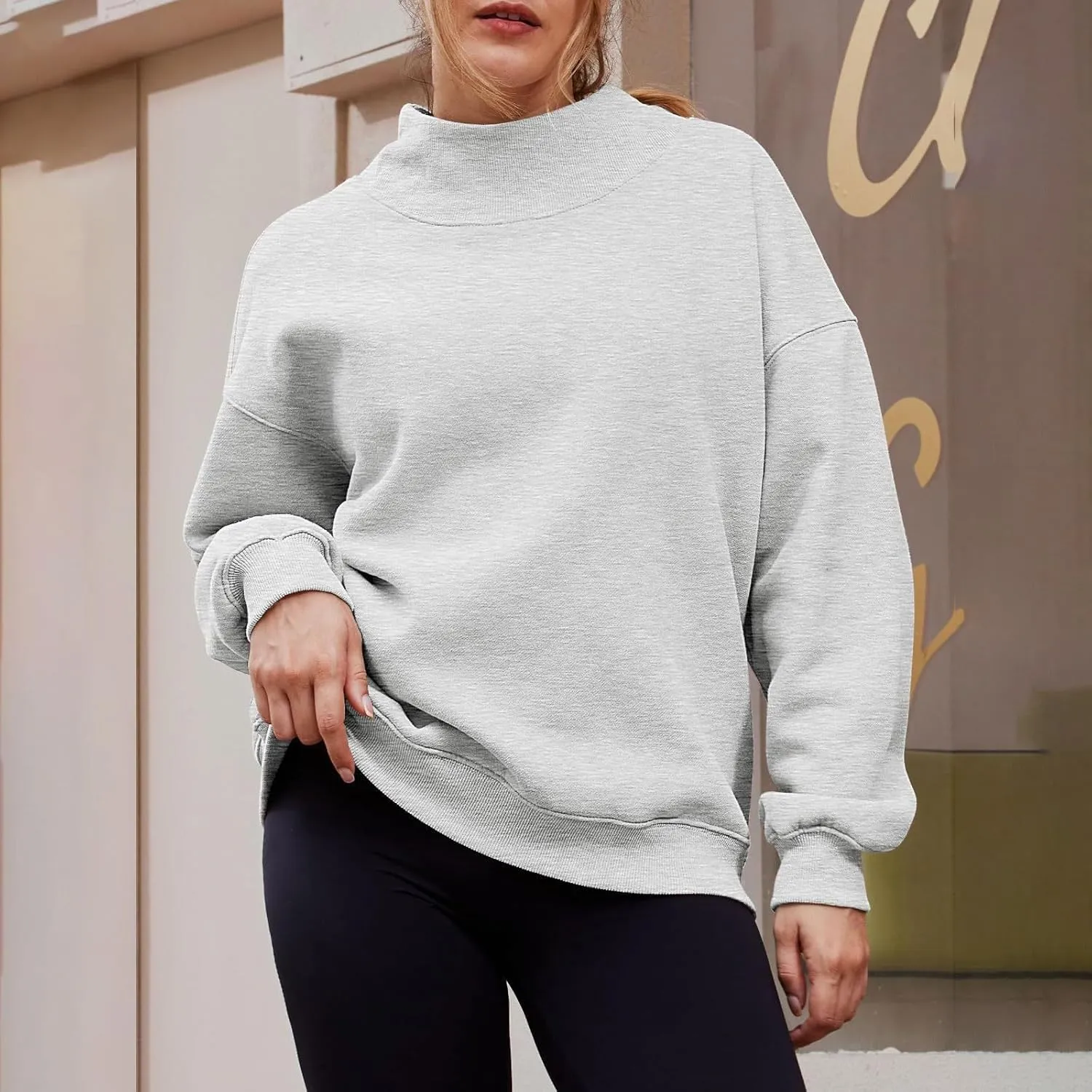 Womens Oversized Pullovers Casual Loose Turtleneck Long Sleeve Drop Shoulder Sweatshirts Fall Preppy Sports Blouse