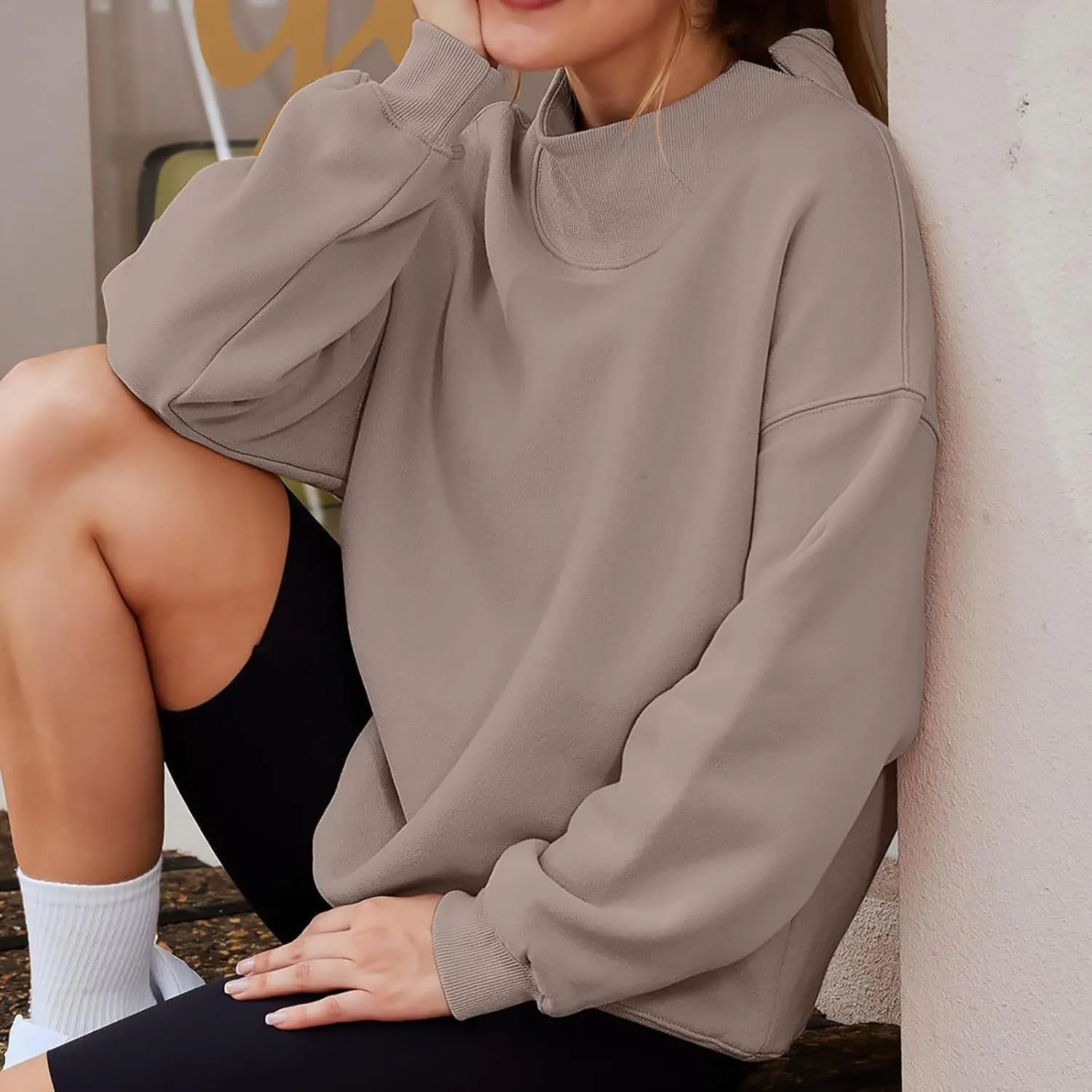 Womens Oversized Pullovers Casual Loose Turtleneck Long Sleeve Drop Shoulder Sweatshirts Fall Preppy Sports Blouse