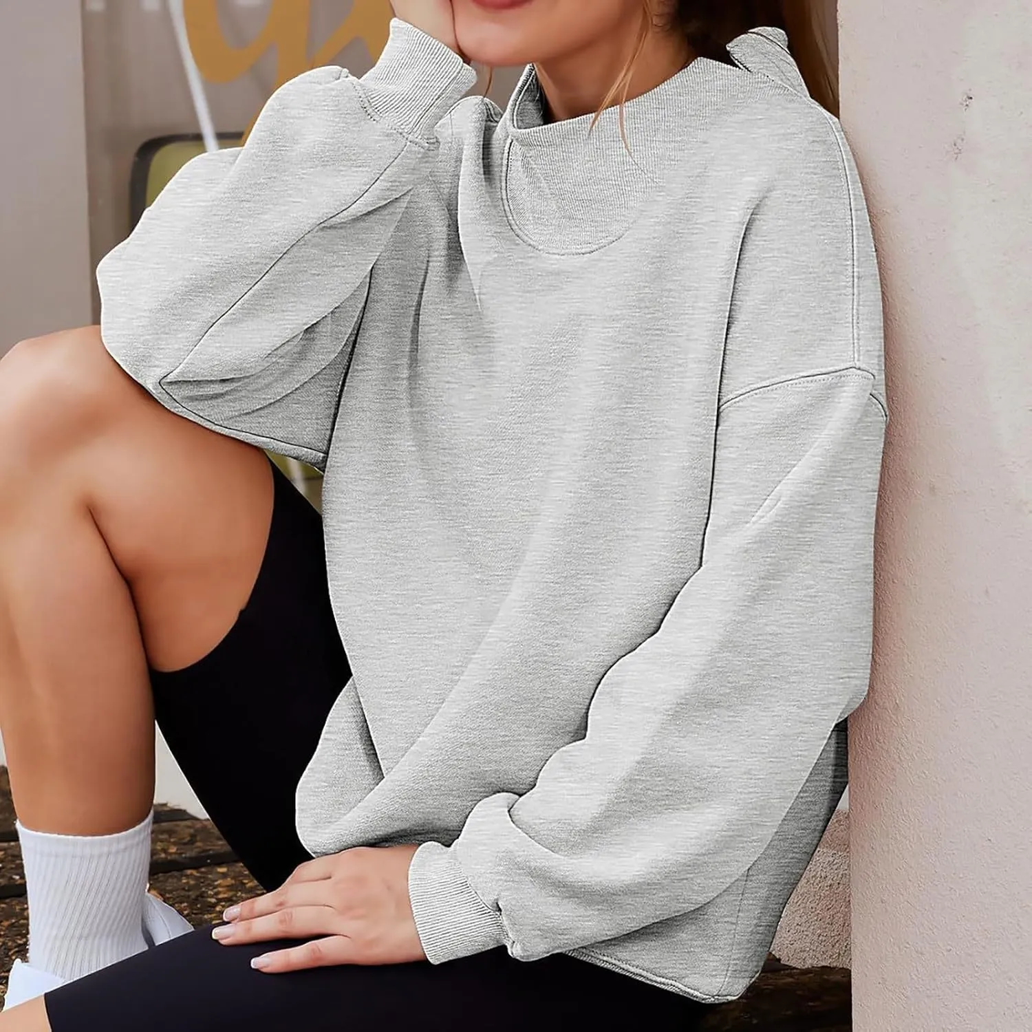 Womens Oversized Pullovers Casual Loose Turtleneck Long Sleeve Drop Shoulder Sweatshirts Fall Preppy Sports Blouse