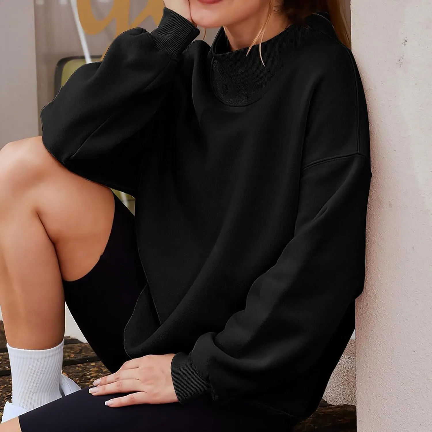 Womens Oversized Pullovers Casual Loose Turtleneck Long Sleeve Drop Shoulder Sweatshirts Fall Preppy Sports Blouse