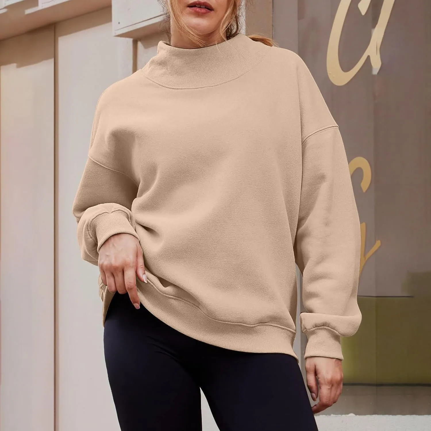 Womens Oversized Pullovers Casual Loose Turtleneck Long Sleeve Drop Shoulder Sweatshirts Fall Preppy Sports Blouse