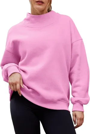 Womens Oversized Pullovers Casual Loose Turtleneck Long Sleeve Drop Shoulder Sweatshirts Fall Preppy Sports Blouse