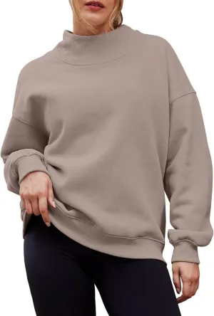 Womens Oversized Pullovers Casual Loose Turtleneck Long Sleeve Drop Shoulder Sweatshirts Fall Preppy Sports Blouse