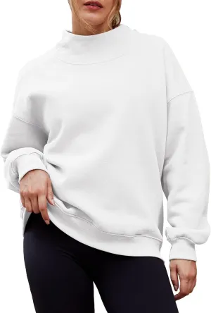 Womens Oversized Pullovers Casual Loose Turtleneck Long Sleeve Drop Shoulder Sweatshirts Fall Preppy Sports Blouse