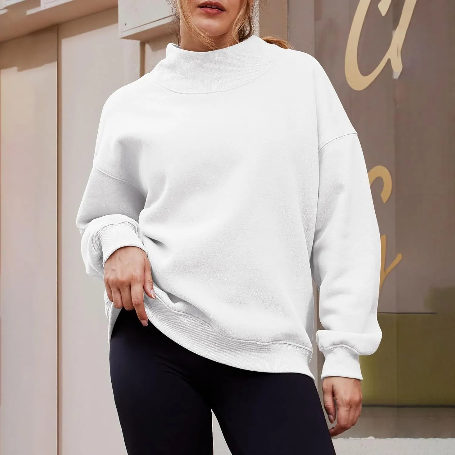 Womens Oversized Pullovers Casual Loose Turtleneck Long Sleeve Drop Shoulder Sweatshirts Fall Preppy Sports Blouse